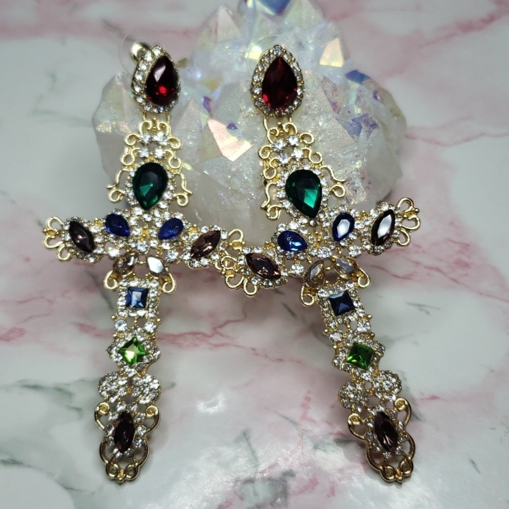 Gold Statement Cross Earings NWT